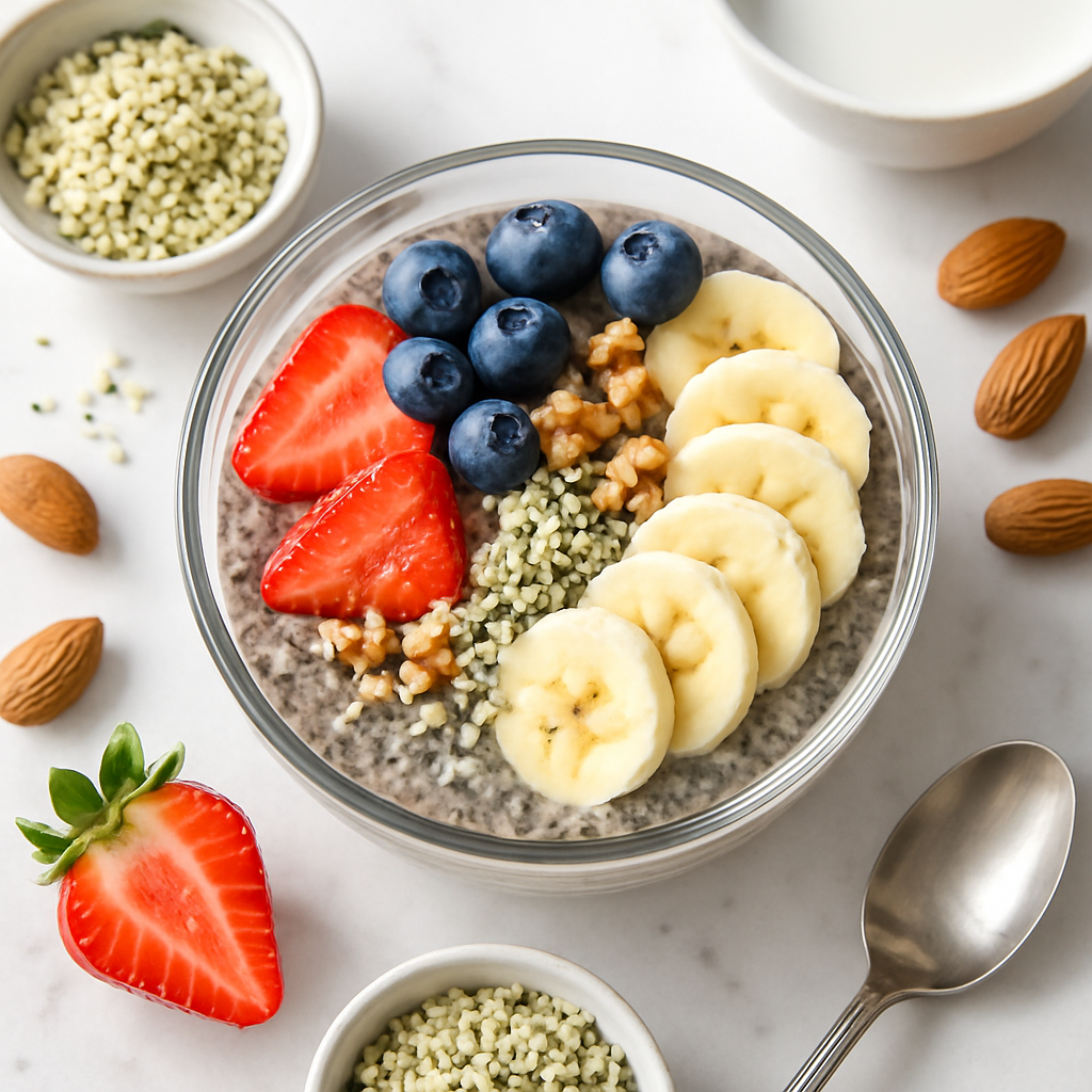 Dairy Free High Protein Breakfast Chia Pudding with Hemp Seeds
