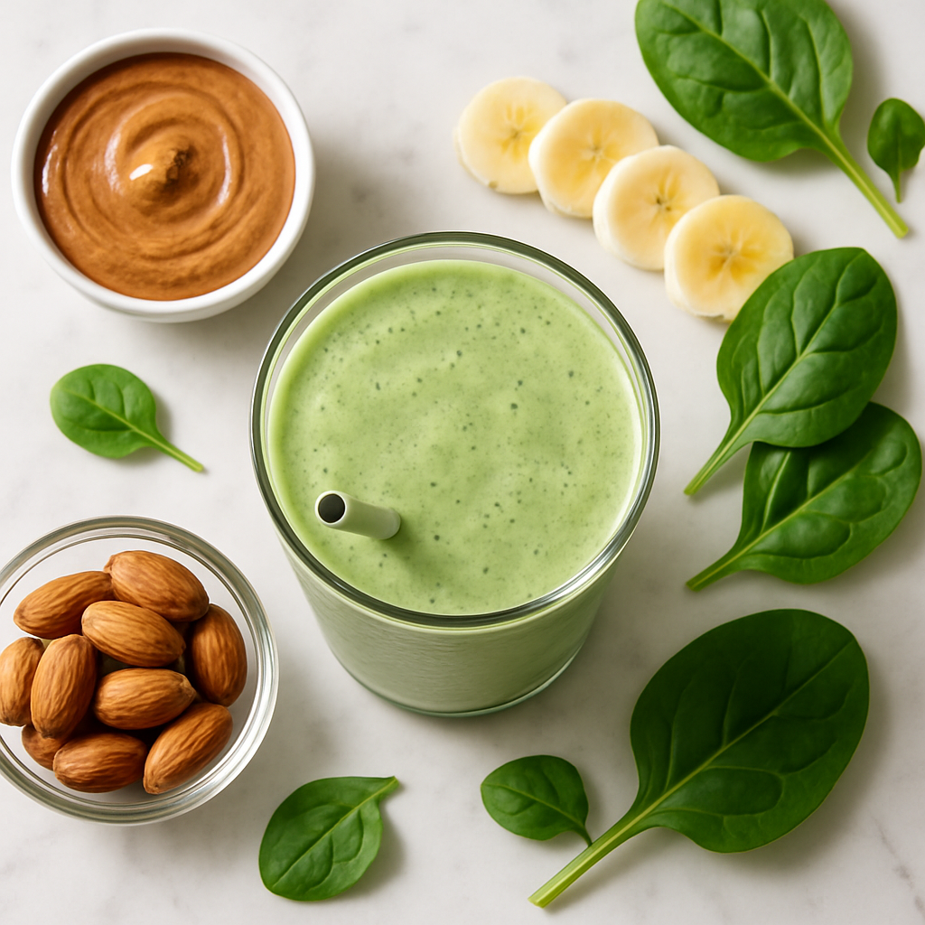 Dairy Free Low Carb Breakfast Smoothie with Almond Butter and Spinach