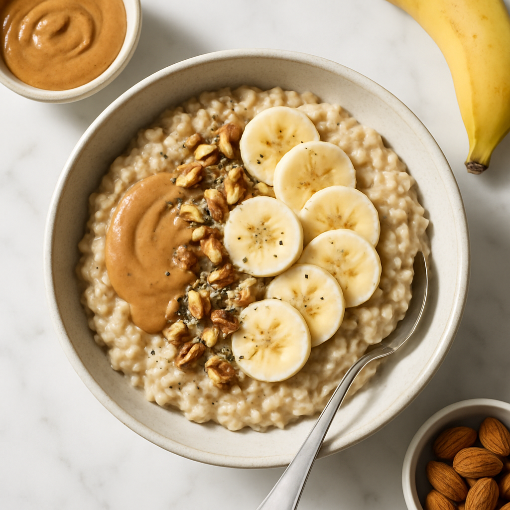 Dairy Free Oatmeal Breakfast Bowl with Almond Butter and Banana