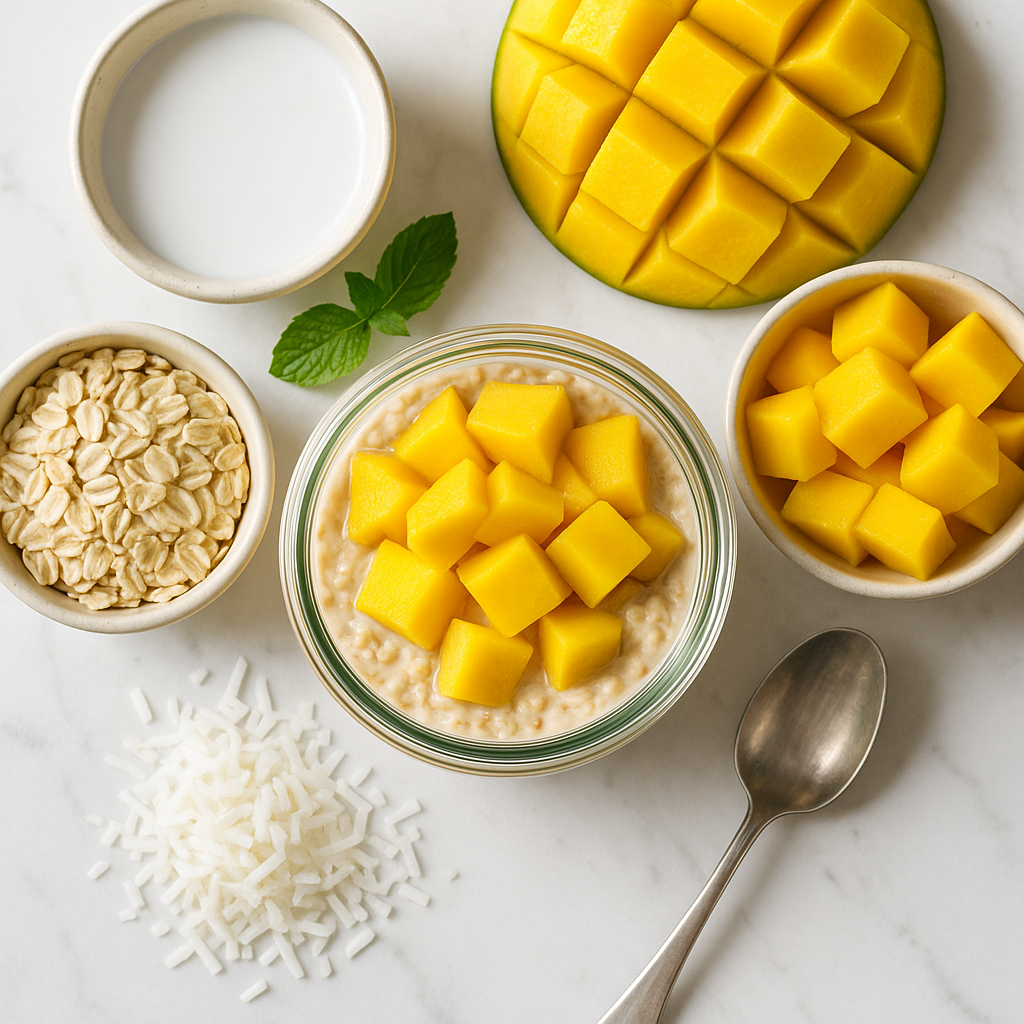 Dairy Free Overnight Oats with Coconut Milk and Mango