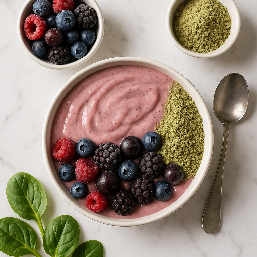 Dairy Free Smoothie Bowl with Frozen Berries and Hemp Protein
