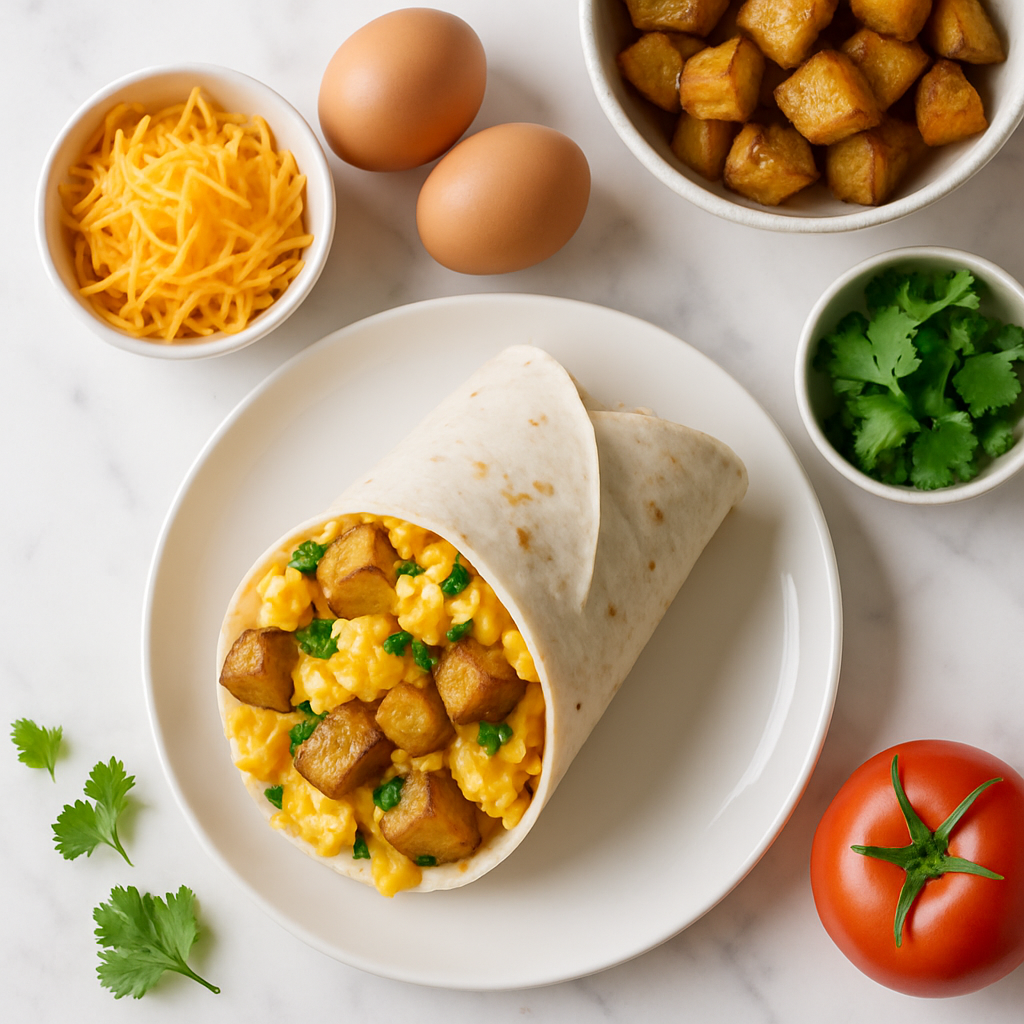 Easy 5 Ingredient Breakfast Burrito with Cheese and Potatoes
