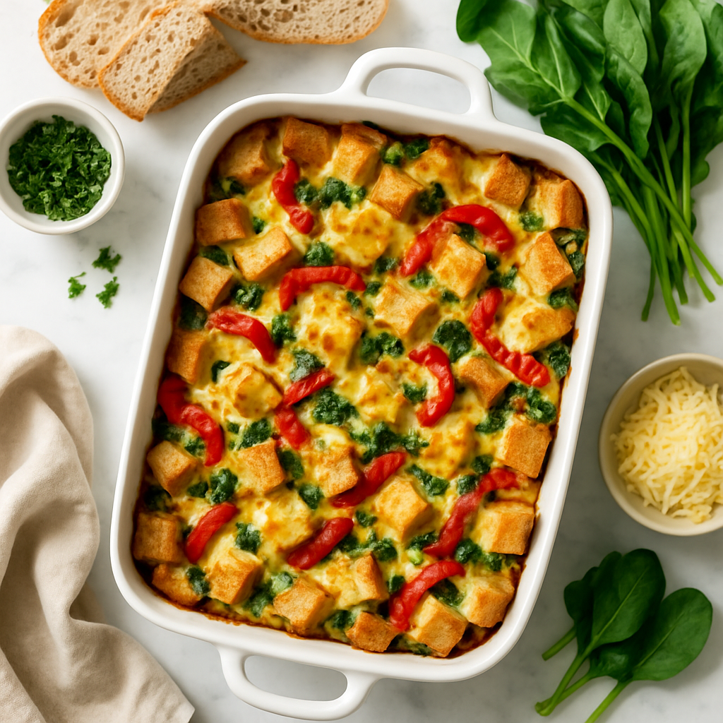 Easy Christmas Strata with Cheese and Roasted Peppers