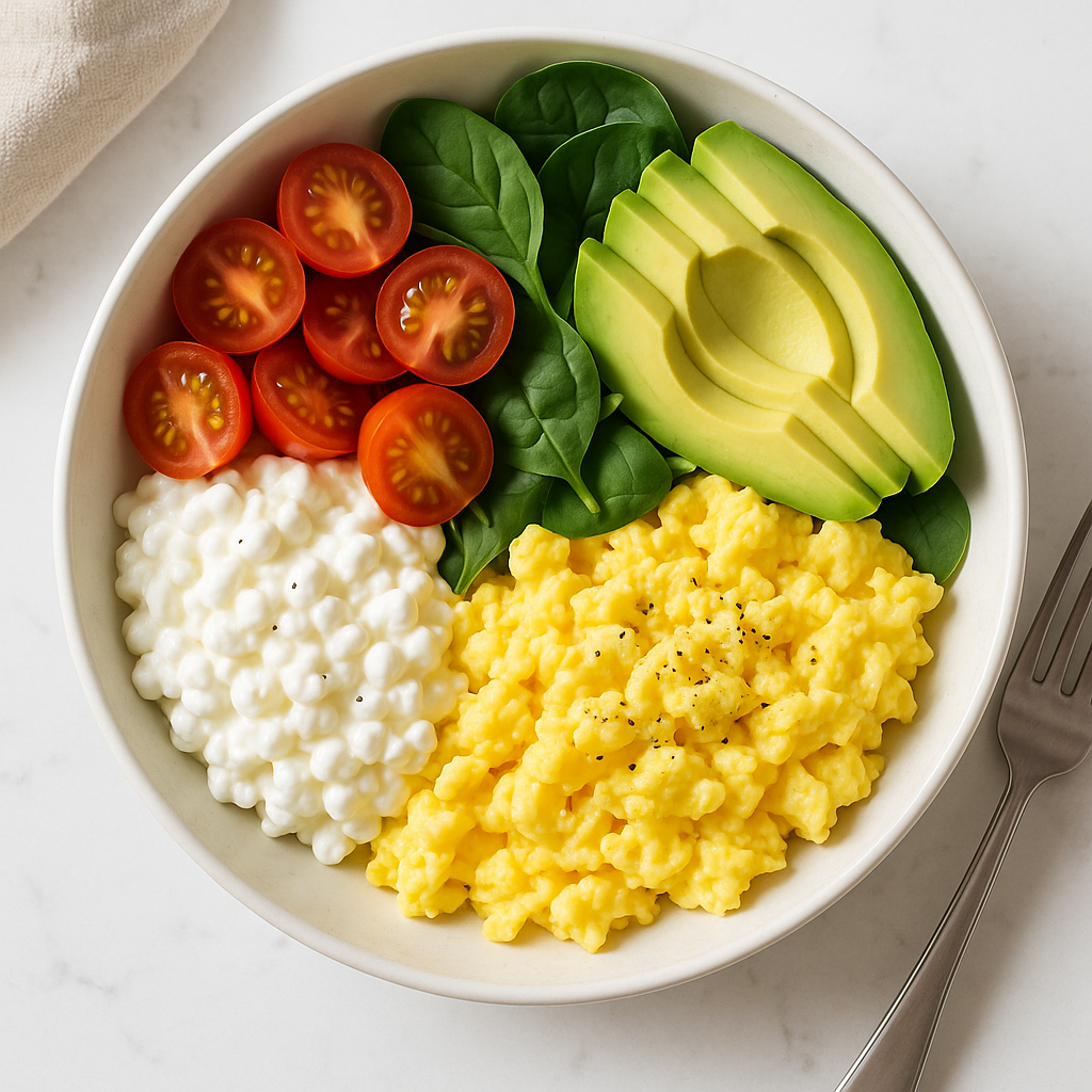 Easy Cottage Cheese Scrambled Eggs High Protein Breakfast Bowl