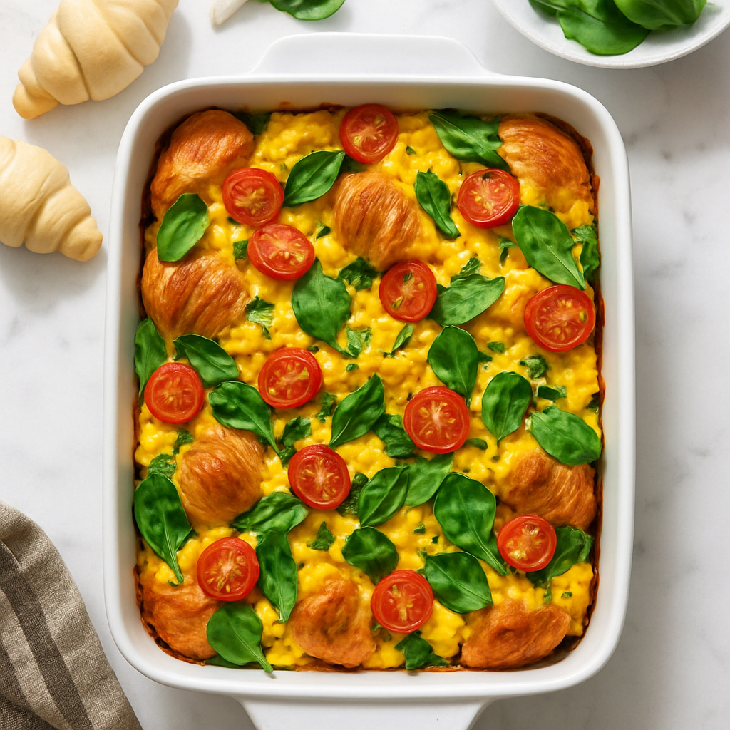 Easy Croissant Breakfast Casserole with Eggs and Cheddar