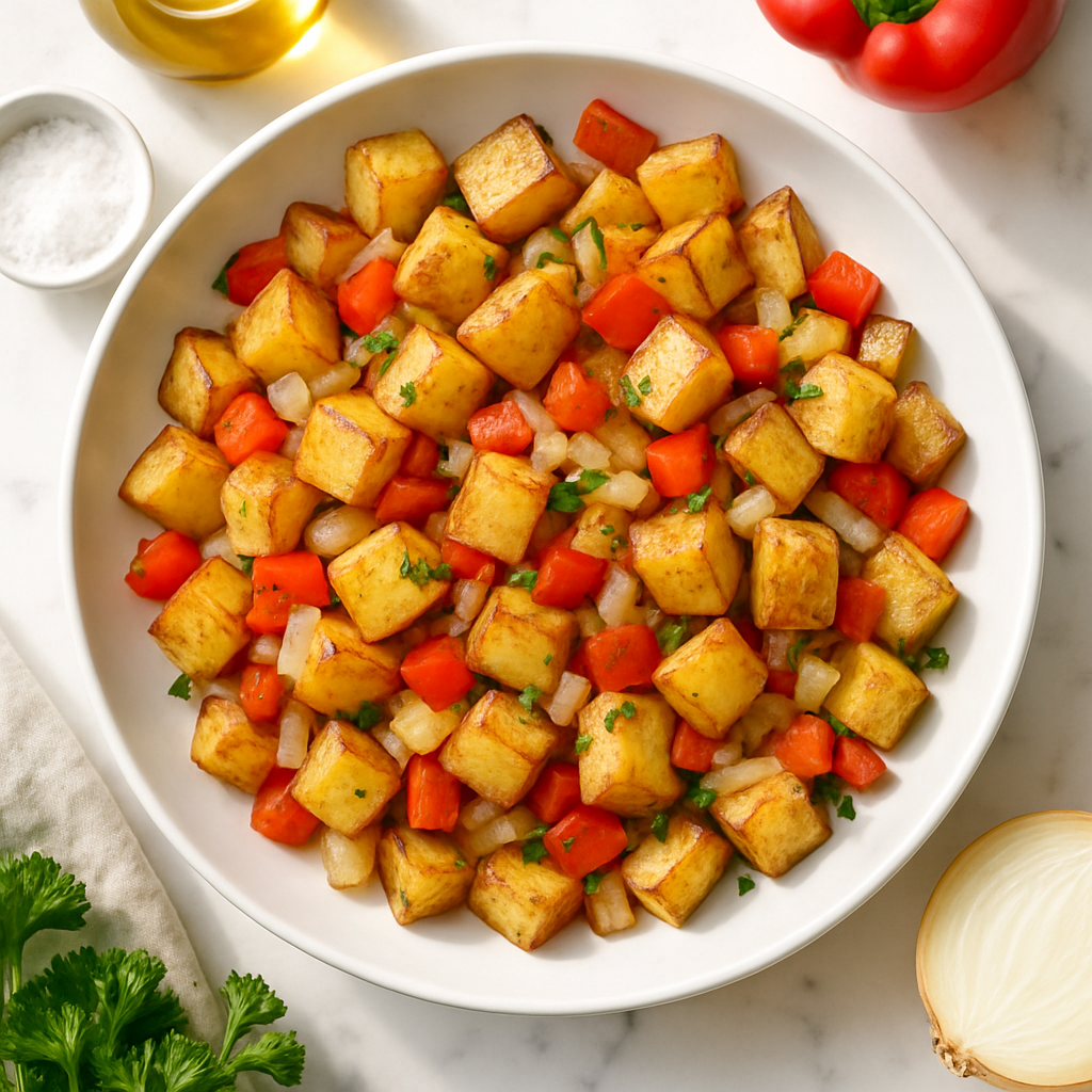 Easy Home Fries Breakfast Potatoes with Onions and Bell Peppers