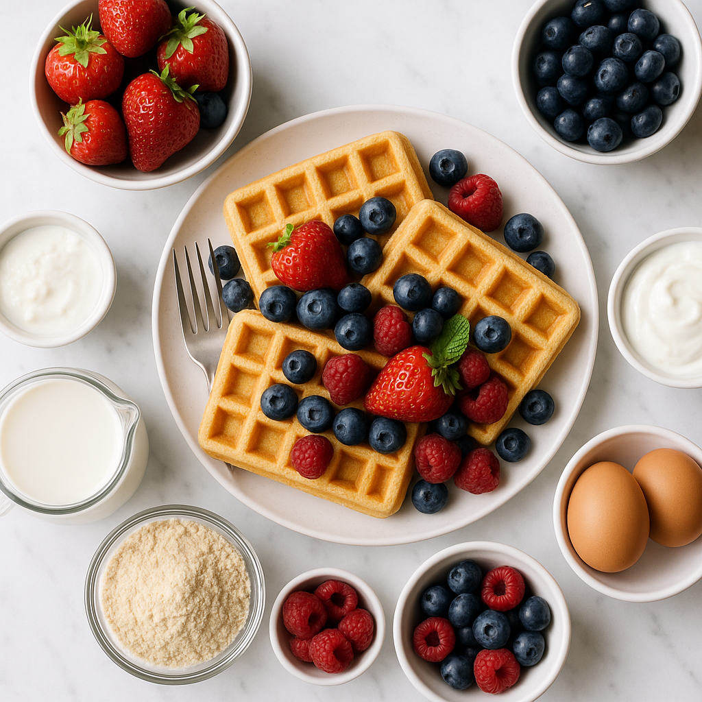 Easy Homemade Belgian Waffles with Fresh Berries (High-Protein, Lower Sugar)