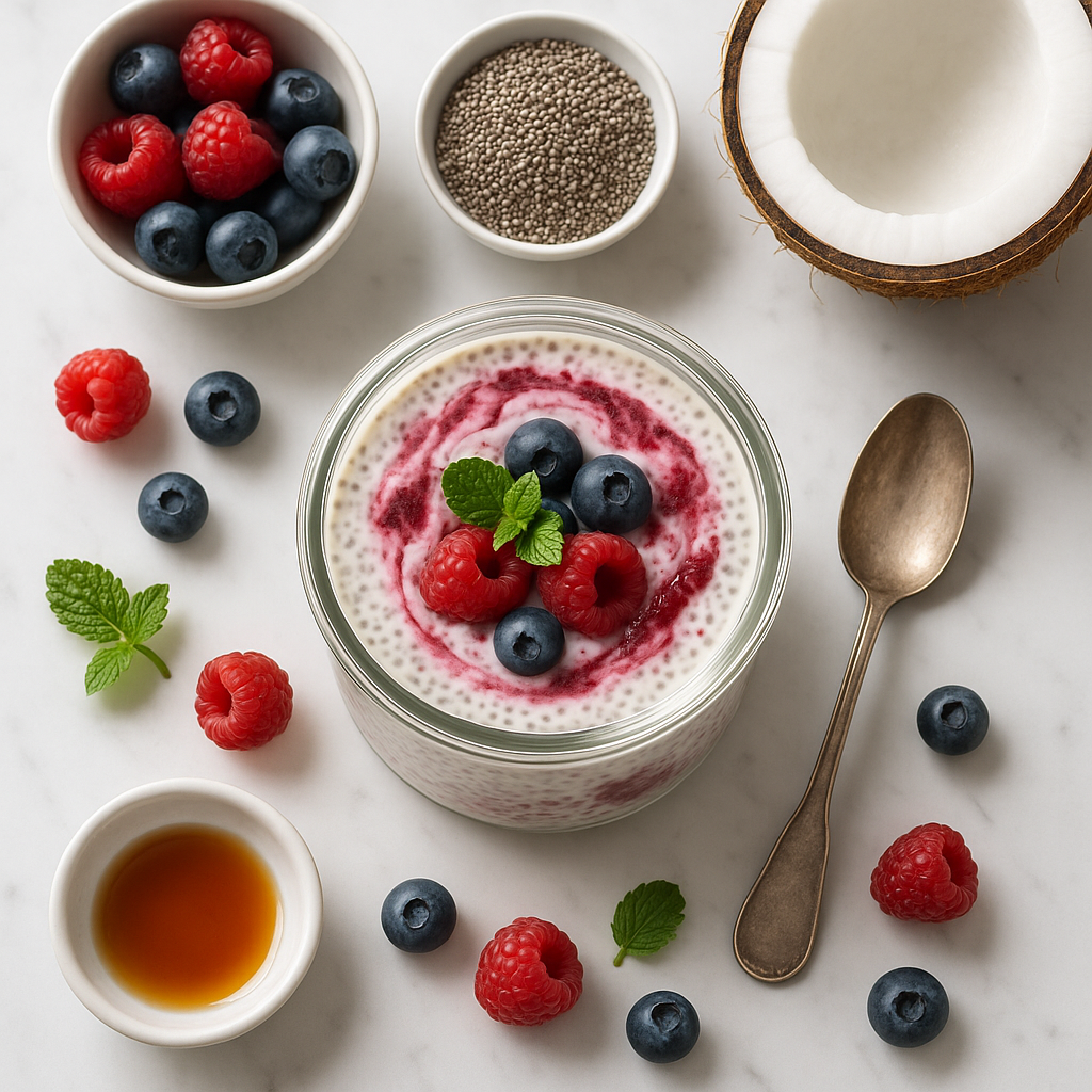 Easy Paleo Chia Seed Pudding with Coconut Milk and Vanilla Berry Swirl