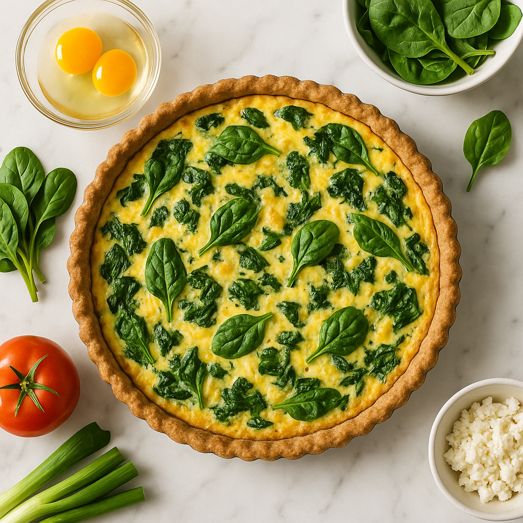 Easy Spinach and Cheese Breakfast Quiche Recipe with a Wholegrain Crust