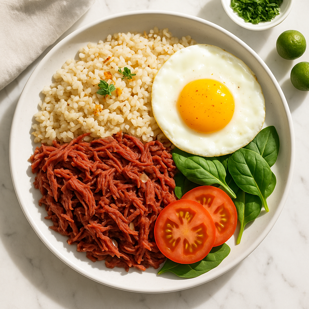 Filipino Corned Beef Silog with Garlic Fried Rice (High-Protein Healthy Version)