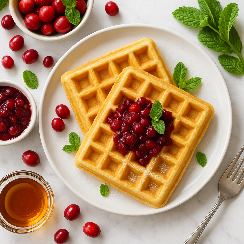 Fluffy Christmas Morning Waffles with Cranberry Compote