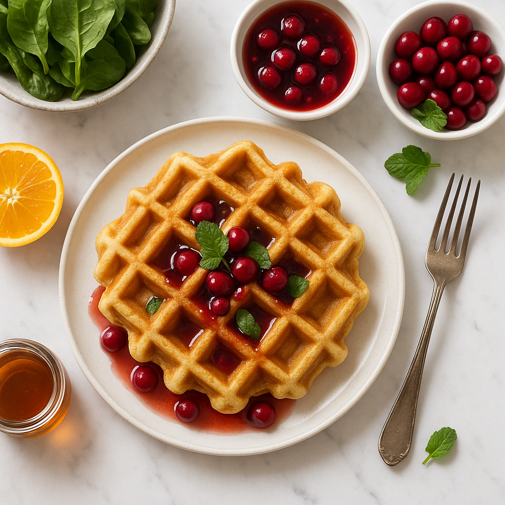 Fluffy Christmas Morning Waffles with Cranberry Maple Syrup