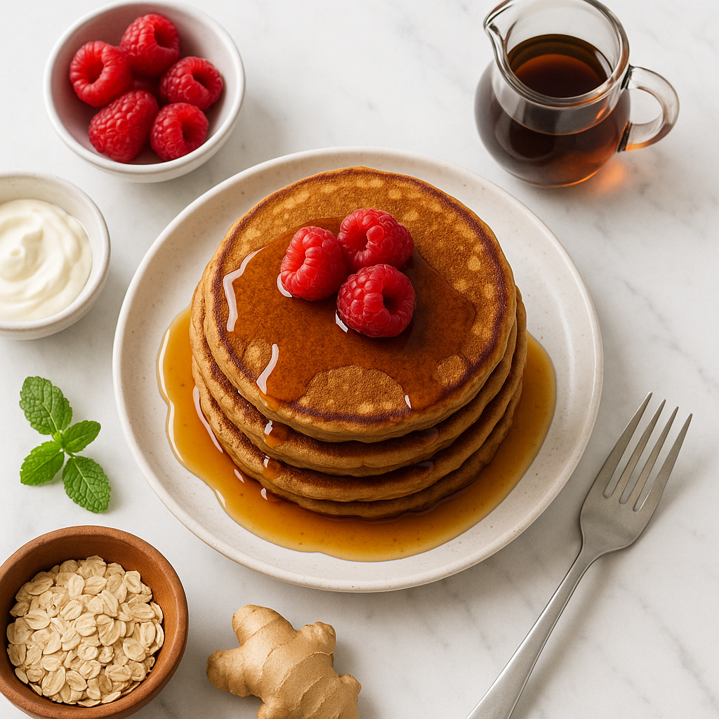 Fluffy Gingerbread Pancakes with Maple Syrup (High-Protein, Wholesome Stack)