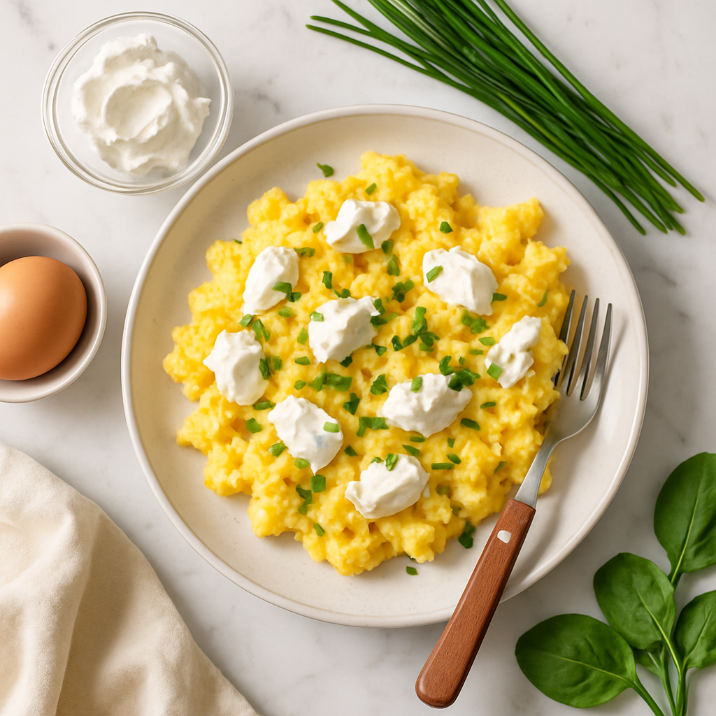 Fluffy Scrambled Eggs with Cream Cheese and Fresh Chives