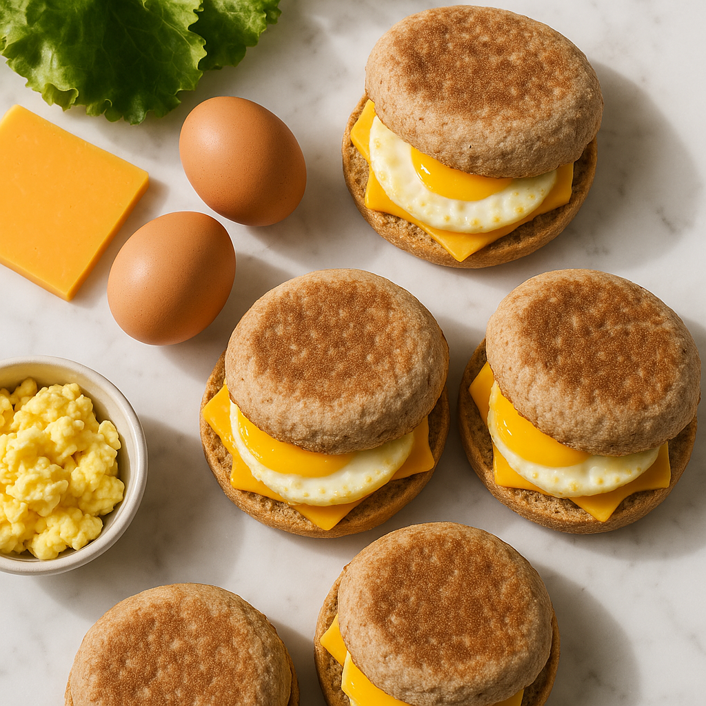 Freezer Friendly Whole Wheat Breakfast Sandwiches with Egg and Cheese