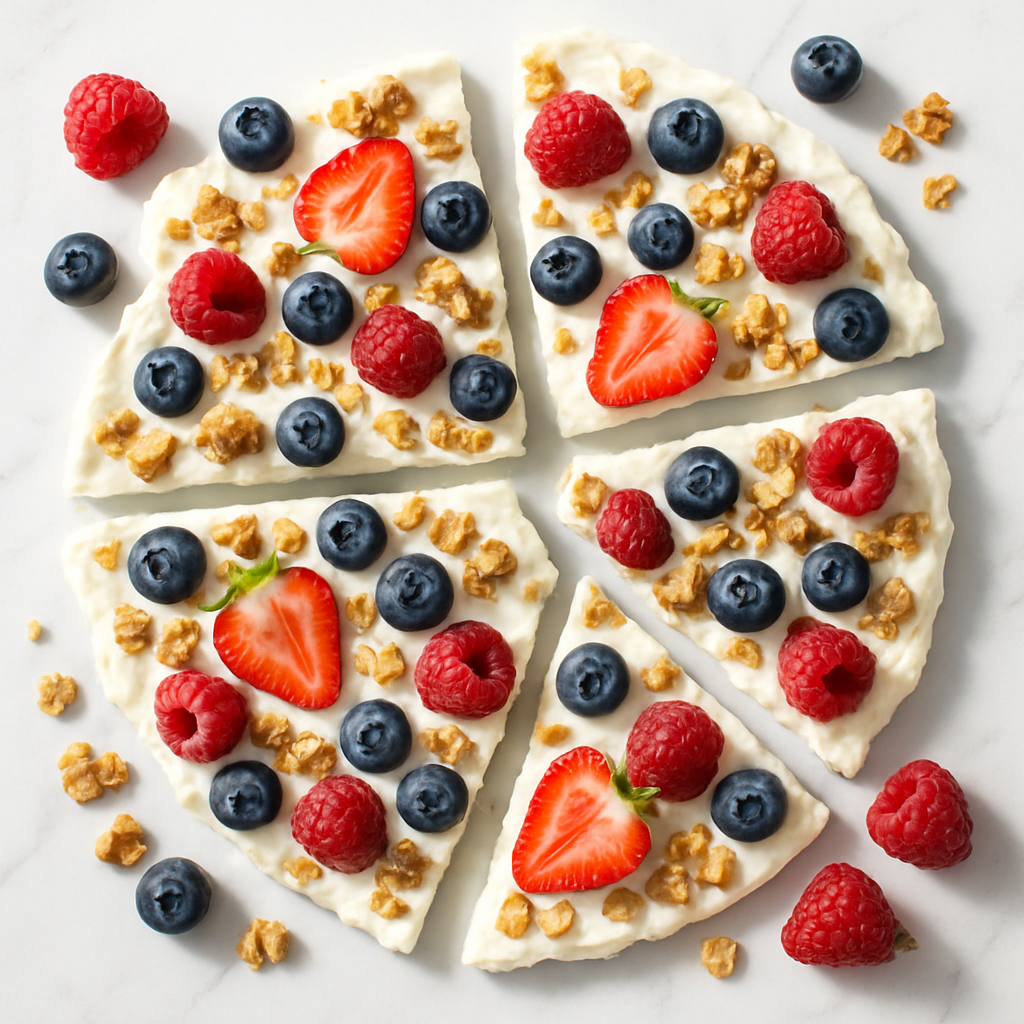 Frozen Greek Yogurt Bark with Mixed Berries and Granola