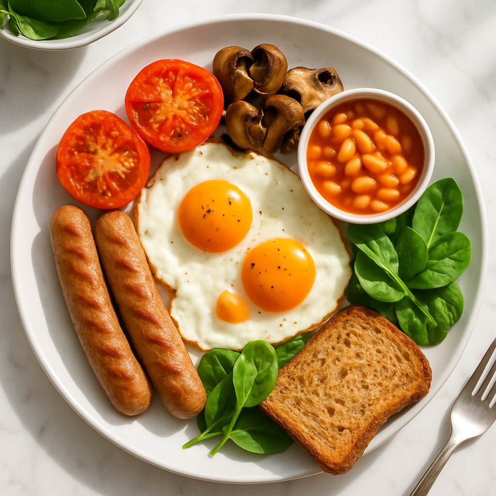 Full Irish Breakfast with Turkey Sausage and Eggs