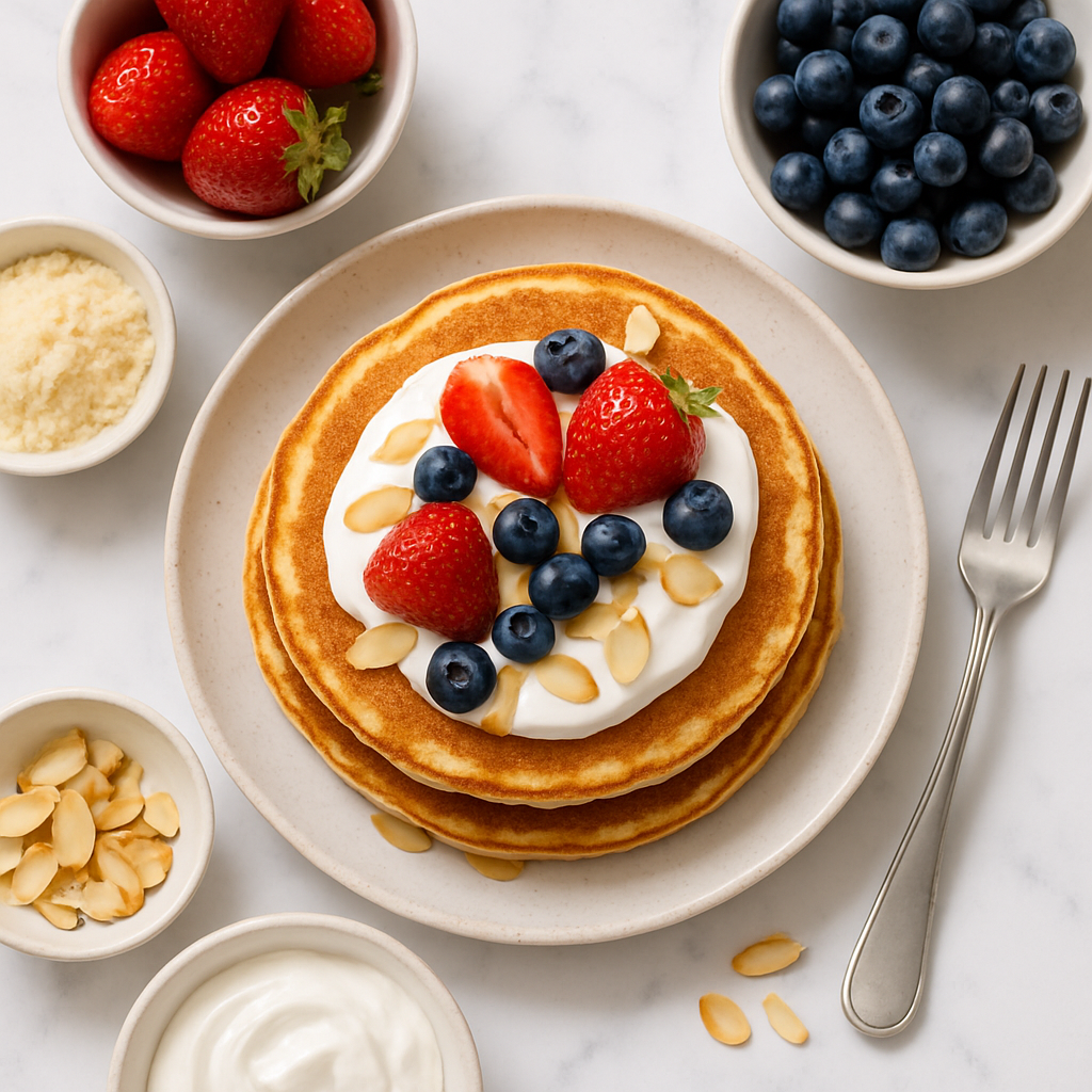 Fluffy Gluten Free Almond Flour Pancakes with Greek Yogurt