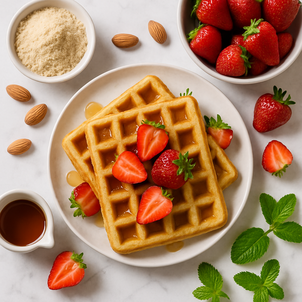 Gluten Free Almond Flour Waffles with Fresh Strawberries