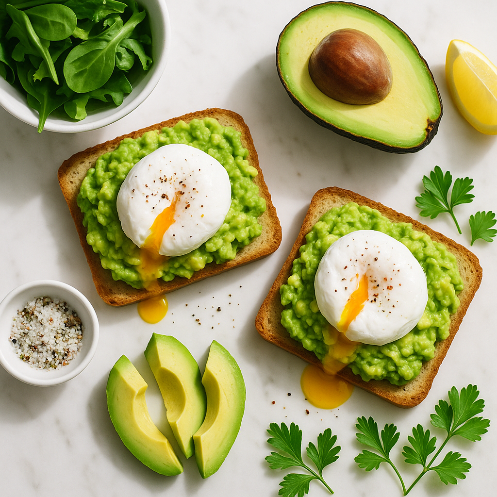 Gluten Free Avocado Toast with Rice Bread and Poached Eggs