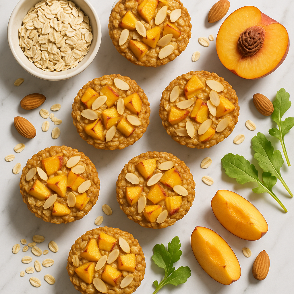 Gluten Free Baked Oatmeal Cups with Peach and Almond