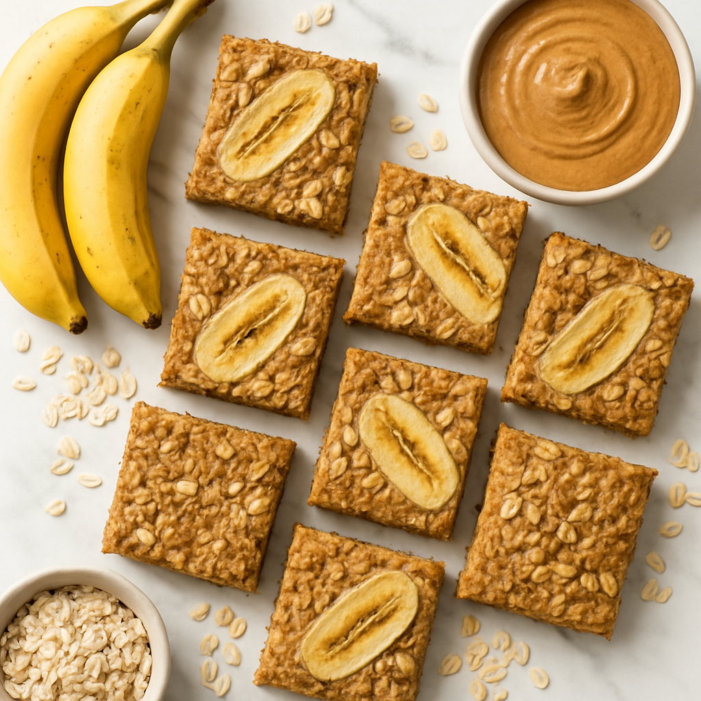 Gluten Free Banana Breakfast Bars with Rolled Oats and Almond Butter