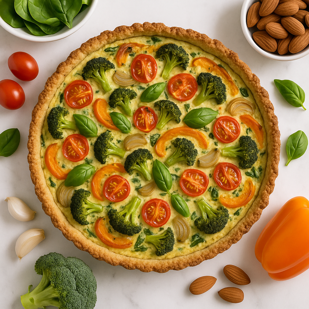Gluten Free Breakfast Quiche with Almond Flour Crust and Roasted Vegetables