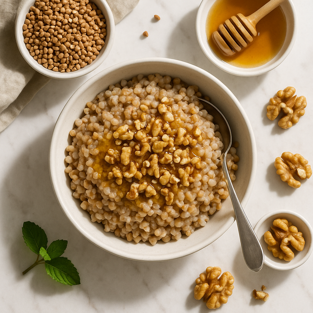 Gluten Free Buckwheat Porridge with Honey and Walnuts