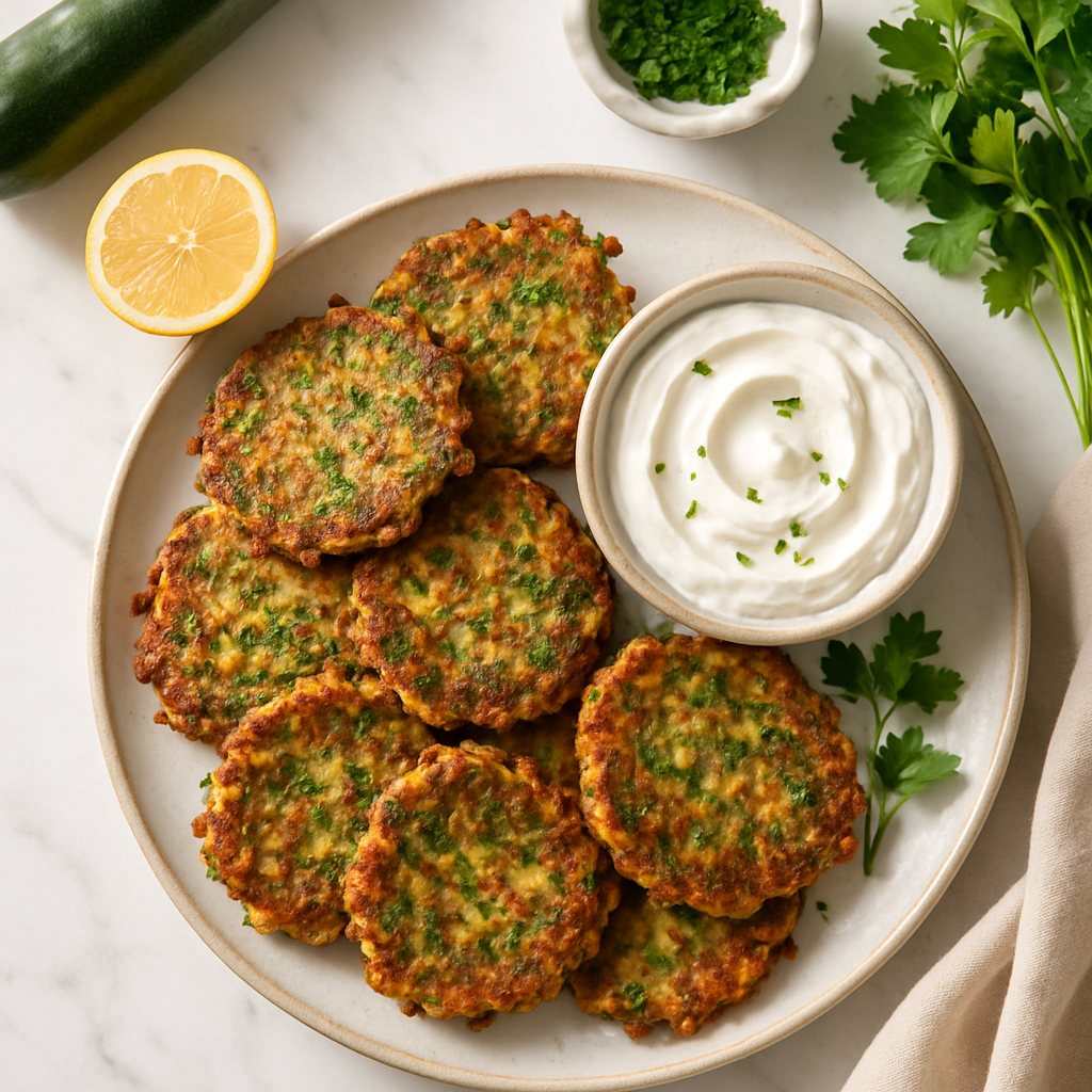 Gluten Free Zucchini Fritters with Greek Yogurt Dip