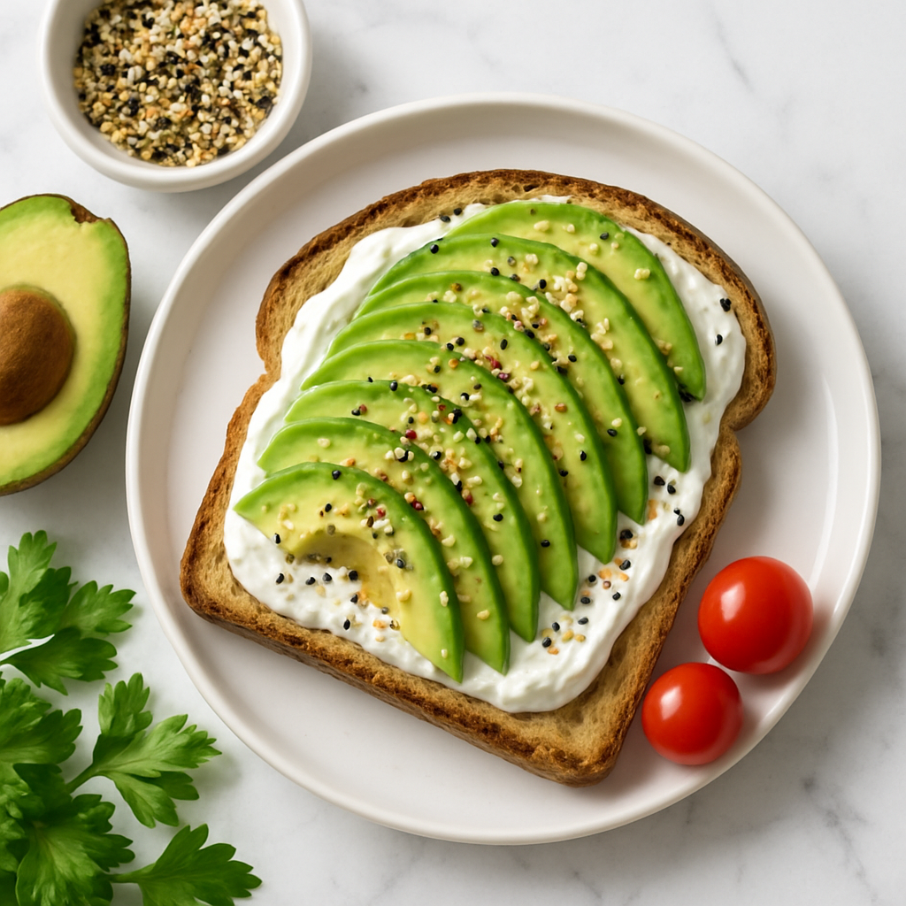 Greek Yogurt Avocado Toast with Everything Bagel Seasoning
