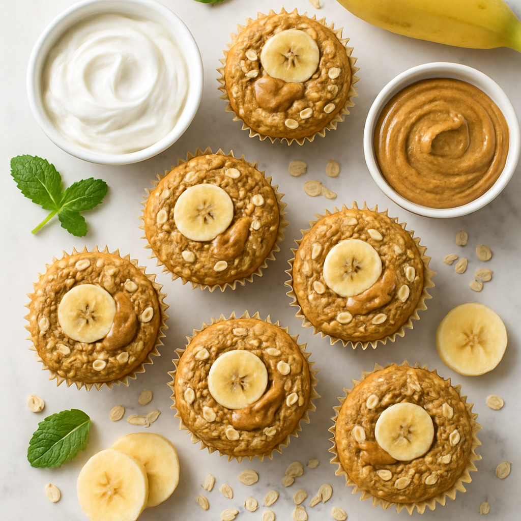 Greek Yogurt Banana Protein Muffins with Oats and Almond Butter
