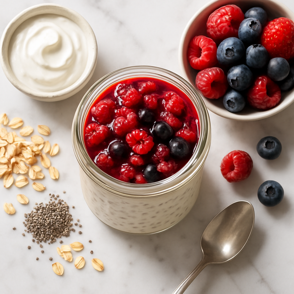 Greek Yogurt Overnight Oats with Chia Seeds and Fresh Berry Compote