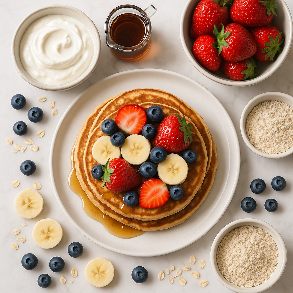 Fluffy High Protein Greek Yogurt Pancakes with Oat Flour