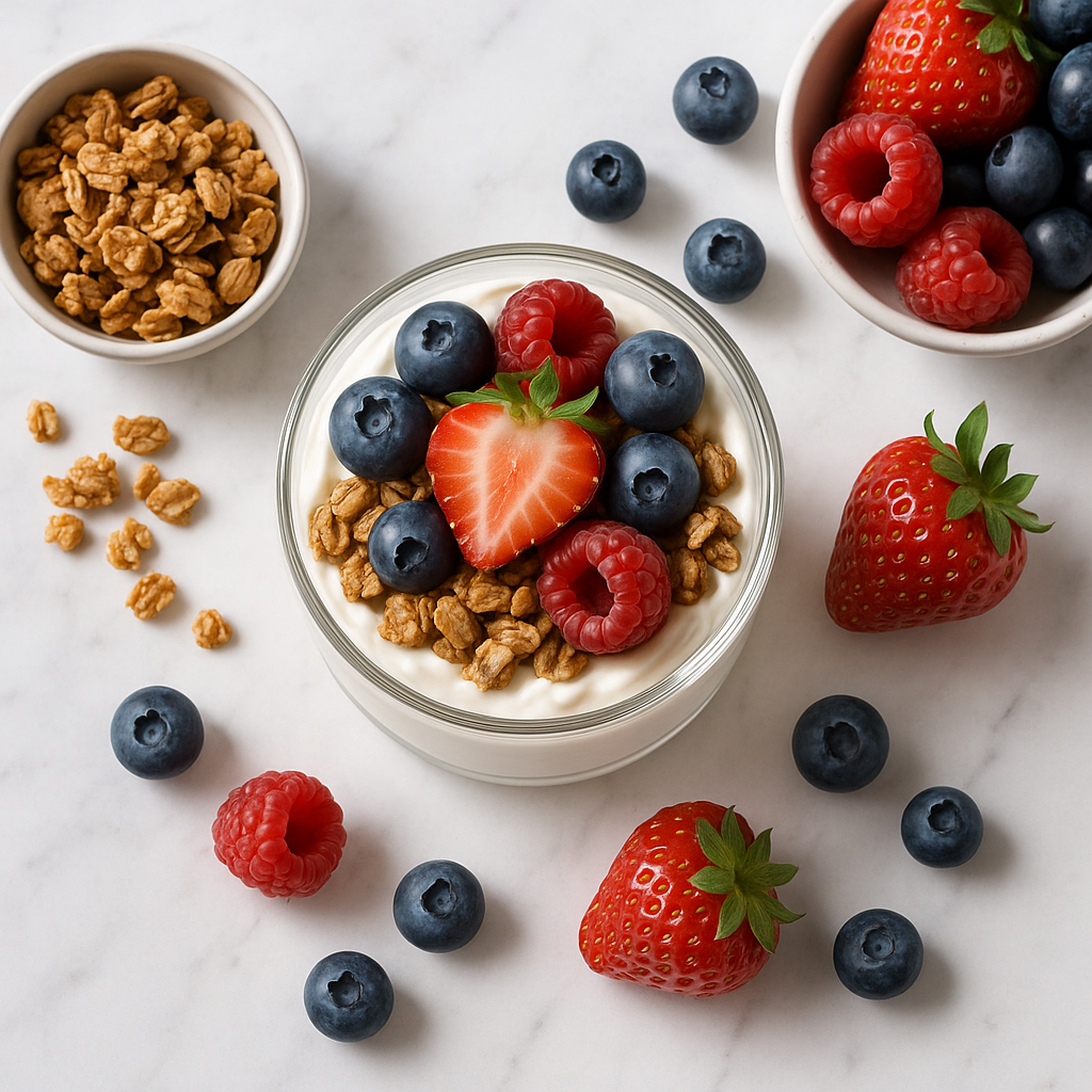 High-Protein Greek Yogurt Parfait with Granola and Berries