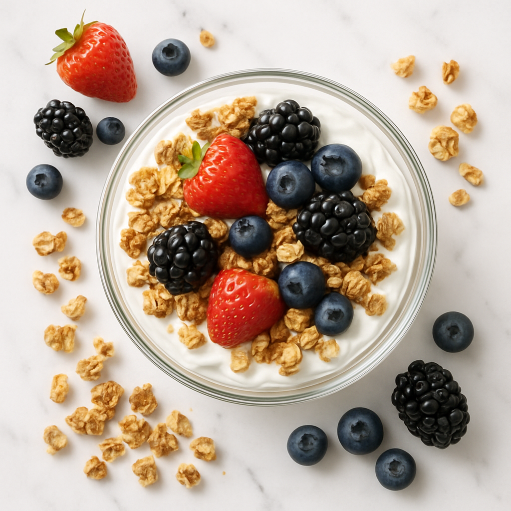 High-Protein Greek Yogurt Parfait with Granola and Mixed Berries