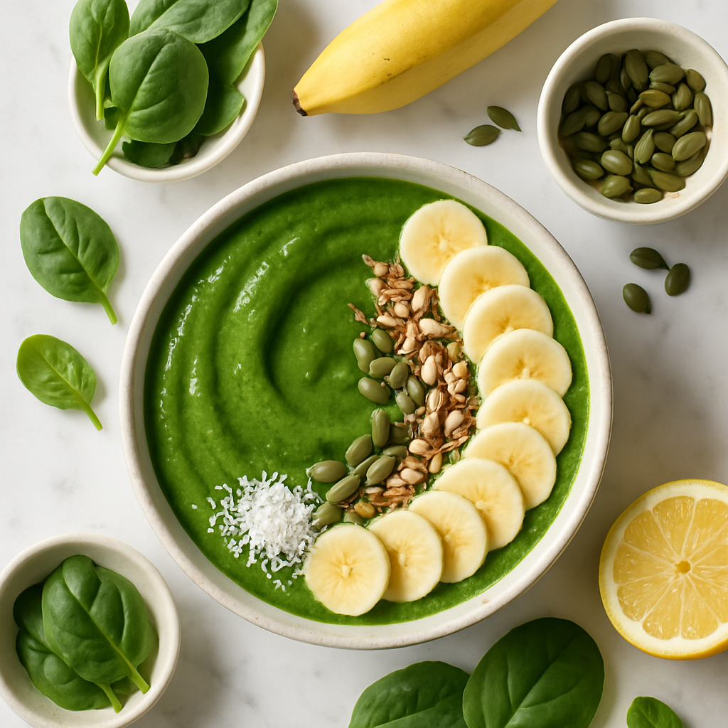 Green Detox Smoothie Bowl with Spinach and Banana