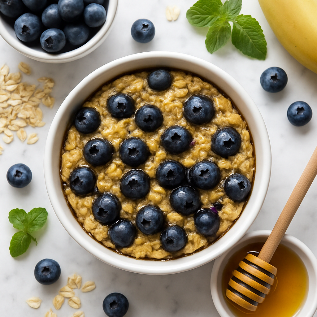 Healthy Baked Oats with Blueberries and Honey