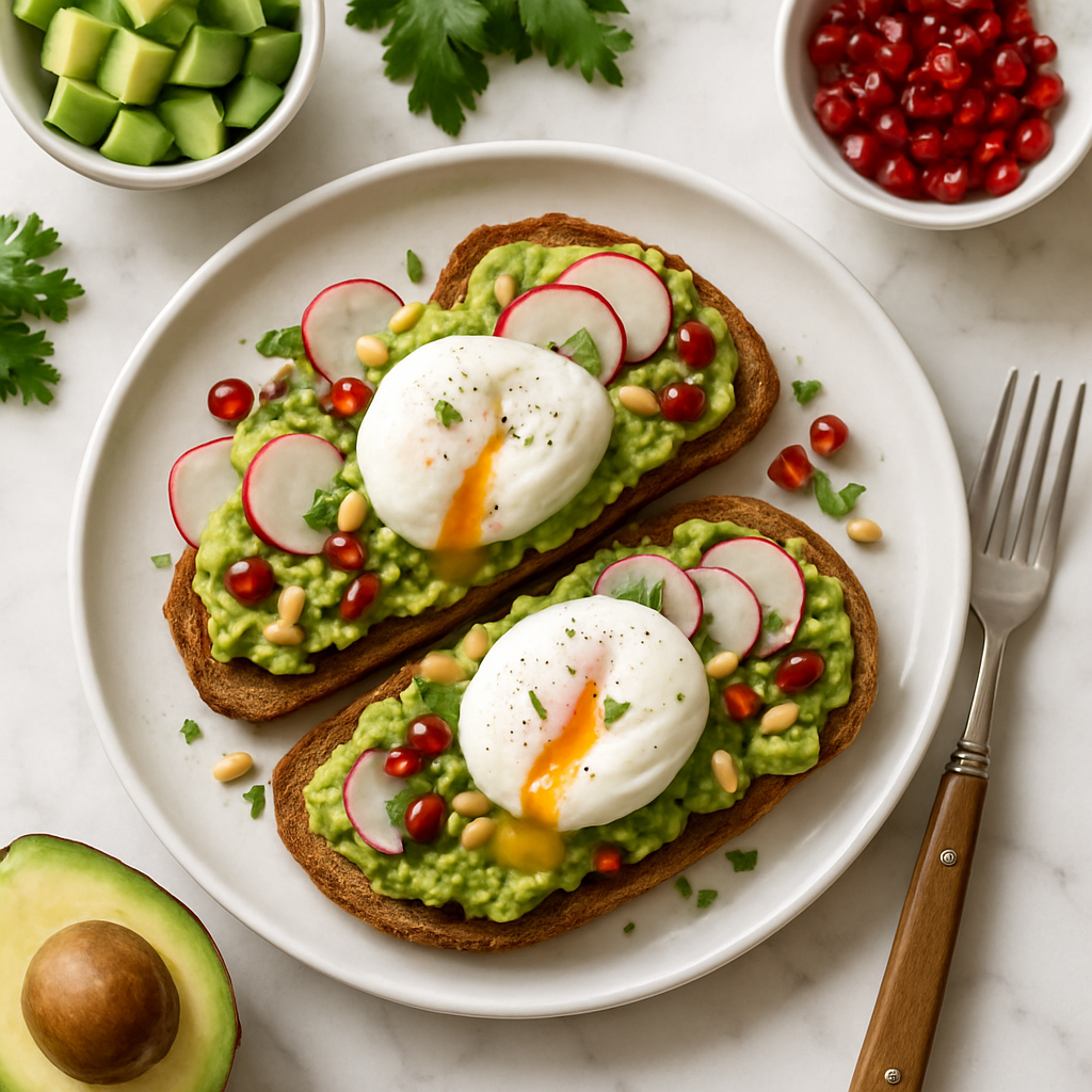 Healthy Christmas Morning Avocado Toast with Poached Eggs