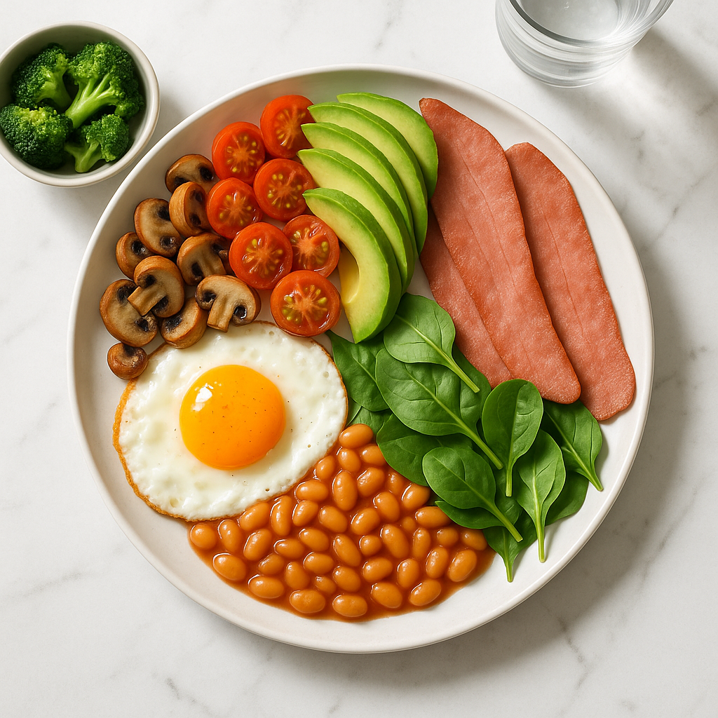 Healthy Full English Breakfast with Low Calorie Turkey Rashers