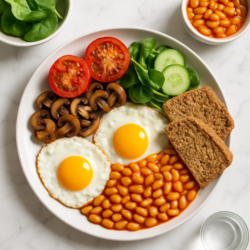 Healthy Irish Breakfast with Baked Beans and Whole Wheat Soda Bread