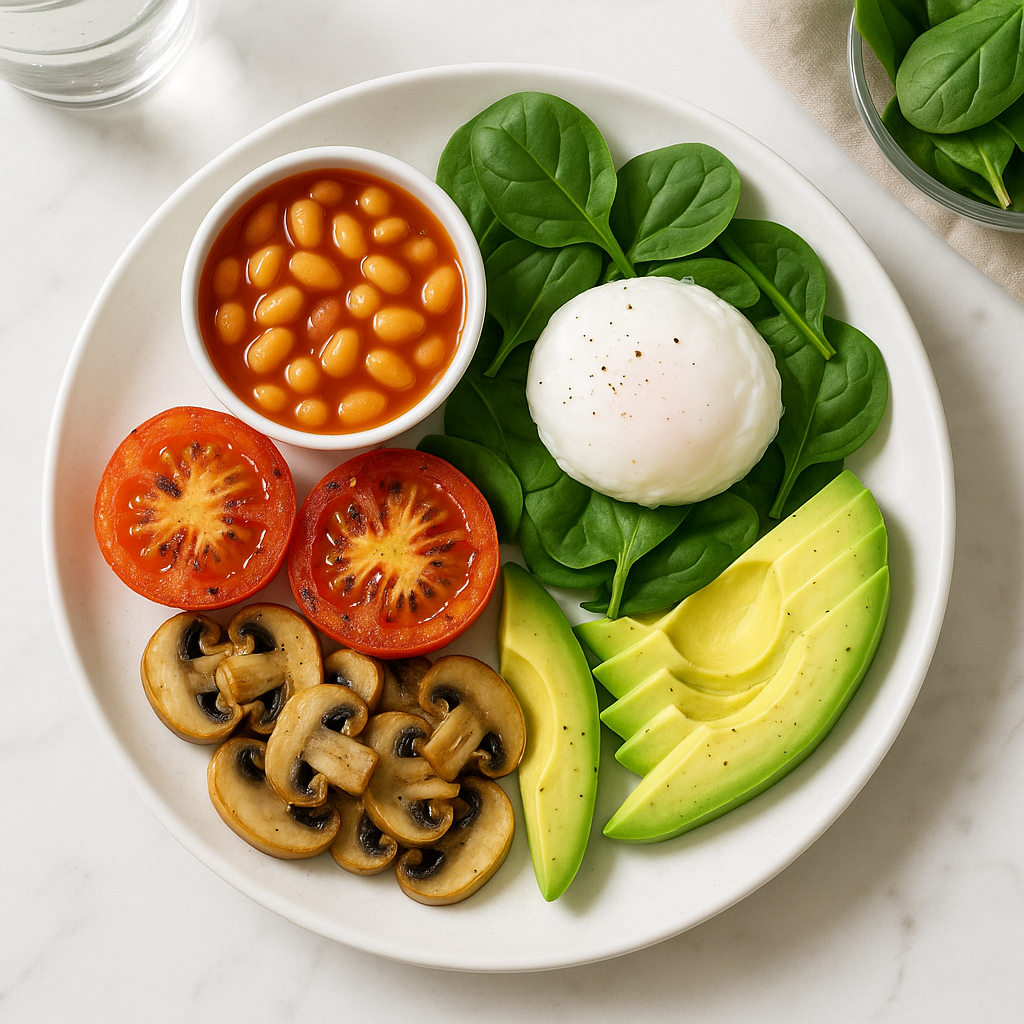 Healthy Irish Breakfast with Grilled Tomatoes and Mushrooms