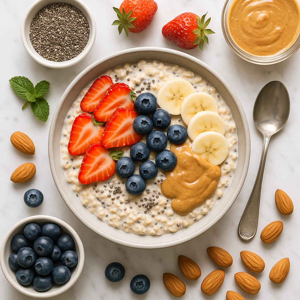 Healthy Overnight Oats with Chia Seeds and Almond Butter