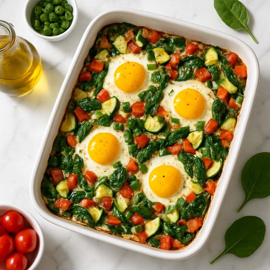 Healthy Veggie Breakfast Casserole with Spinach and Eggs