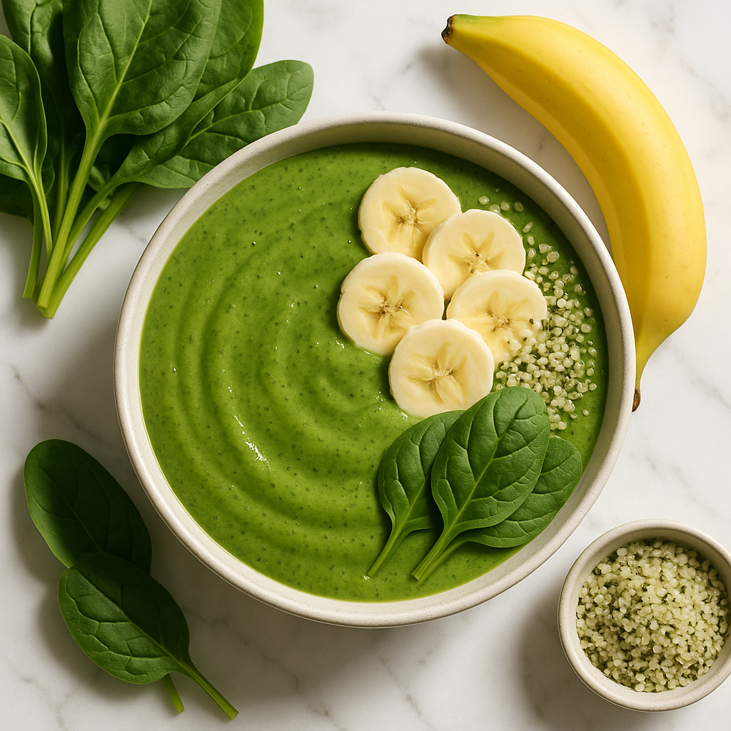Heart Healthy Smoothie Bowl with Banana Spinach and Hemp Seeds