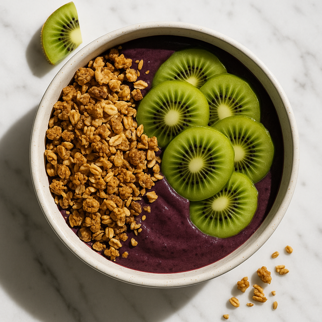 High Fiber Acai Bowl with Granola and Kiwi