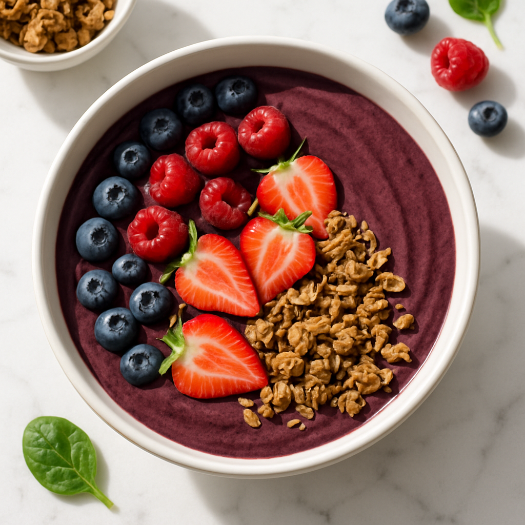 High Fiber Acai Smoothie Bowl with Granola and Berries