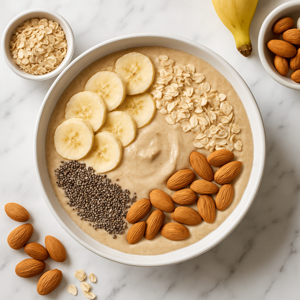 High Fiber Almond Oat Banana Smoothie Bowl