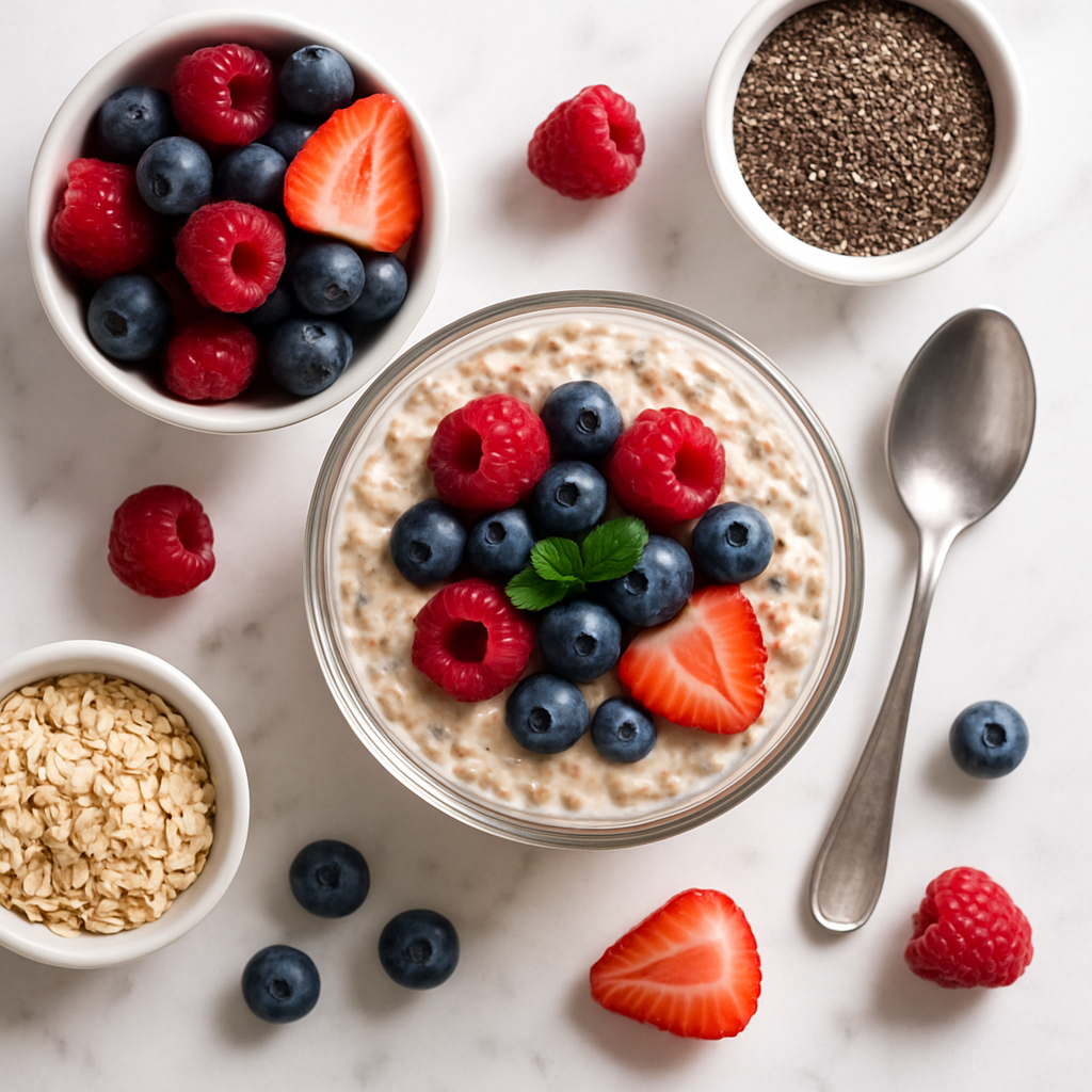 High Fiber Overnight Oats with Chia Seeds and Berries