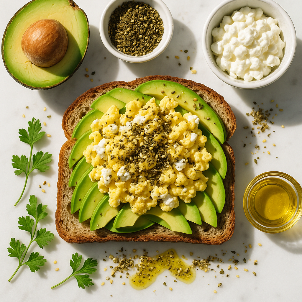 High Protein Avocado Toast with Za'atar and Olive Oil