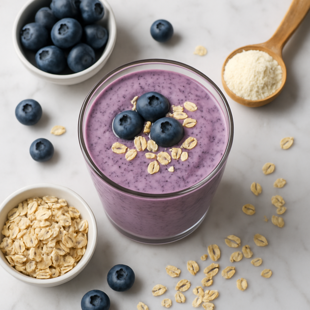 High Protein Blueberry Oatmeal Smoothie with Protein Powder